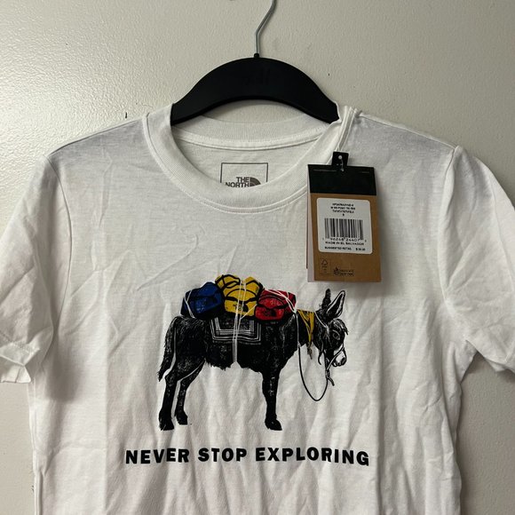 The North Face Women's Short Sleeve Pony Wheels Tri-Blend Tee/White Small NWT - Picture 4 of 6